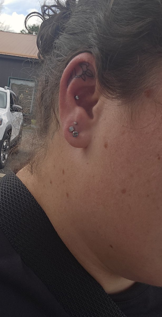 For the two of you who convinced me. I got my mini ear makeover today. (Tattoo and 2 piercings)