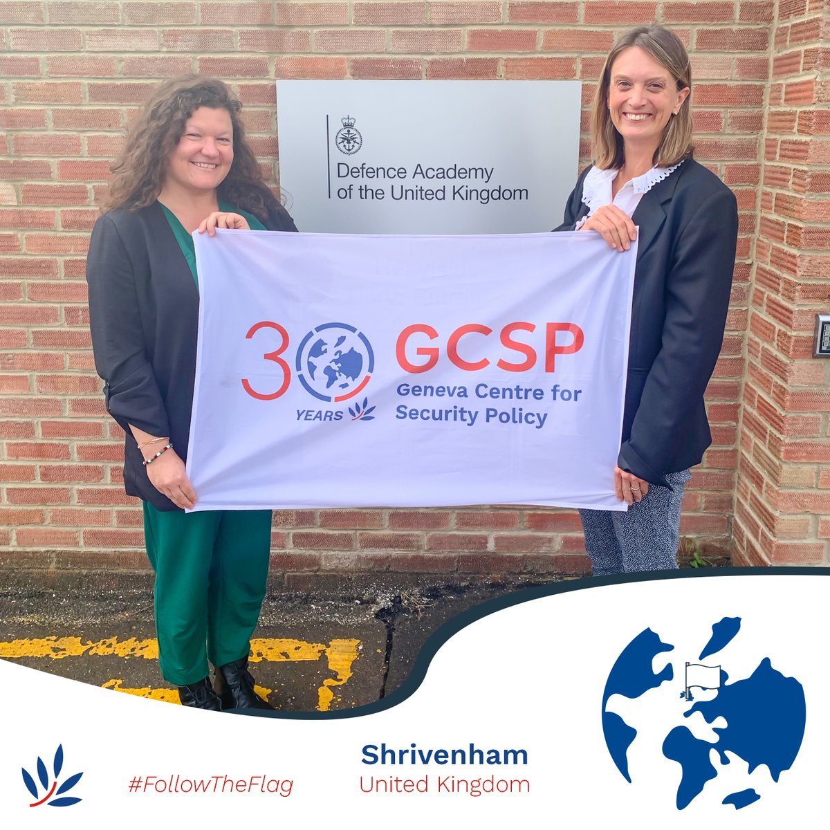 TheGCSP's tweet image. Fleur Heyworth &amp;amp; Anna Brach carried the GCSP 30th Anniversary flag to the UK!

📍 Where? @DefAcUK, Shrivenham
🤝 With? FINCENT &amp;amp; security professionals from Europe, Asia &amp;amp; Africa
🎯 Why? Discuss challenges &amp;amp; ways forward in the protection of civilians

#GCSP30Years #FollowTheFlag