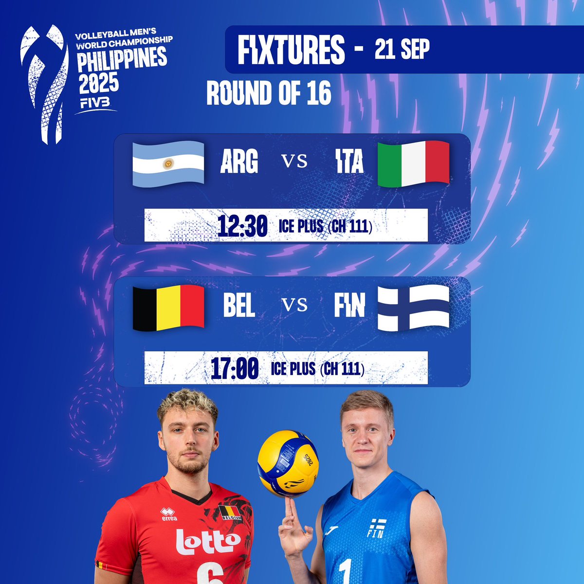 Another blockbuster day ahead! 2 massive Round of 16 clashes tomorrow! 

Which team will punch their ticket to the Quarterfinals? 🏐

Don’t miss tomorrow’s action, live only on ICE Network! 📺