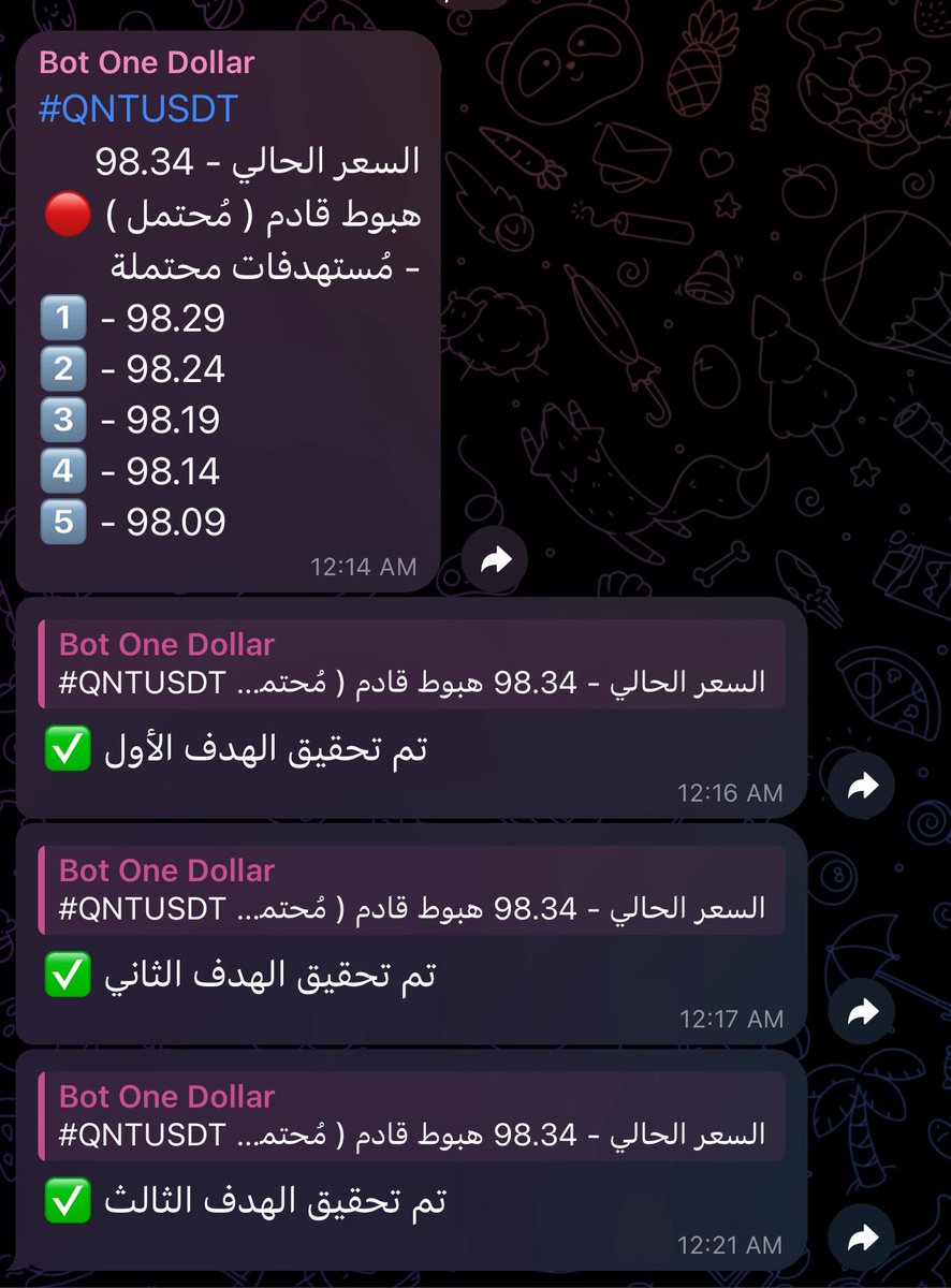 OneDollar111111's tweet image. 🤖 One Dollar Bot

تمت برمجته بشكل دقيق عبر استراتيجيات لحظية تقرأ بيانات السوق مباشرة، وتضع شروط واضحة للدخول ✅

وعند تحقق هذه الشروط يزودنا البوت بإشارات محتملة للاتجاهين (صعود ⬆️ أو هبوط ⬇️).

🔹 مميزاته:

إشعارات لحظية مع تحديد الاتجاه المتوقع 📊

يزوّدك بأهداف مرتبة (TP1 →…
