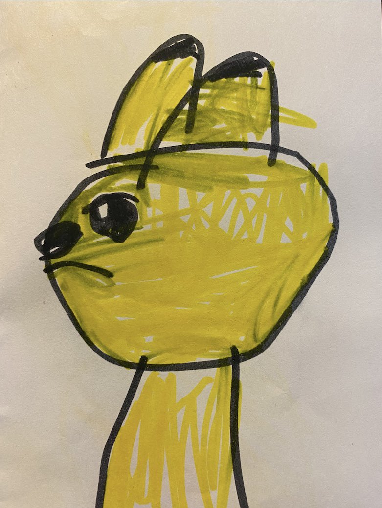 勇ましく対戦相手を睨みつける娘が描いたピカピーカ