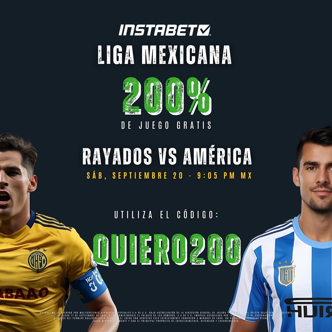 ¡Partidazo esta noche! 🔥

Rayados recibe a las Águilas en el Gigante de Acero, un duelo que promete sacar chispas en cada minuto. ⚽

Regístrate hoy en Instabet MX y disfruta de nuestros bonos exclusivos. 🤑

#ligamx #clubamerica #rayados #monterrey #instabetmx #sportbetting