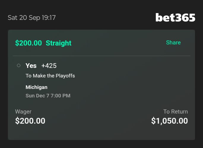 sportsrage's tweet photo. I put this in this morning when I was betting #MichiganvsNebraska game. I knew Michigan would win and would not be +425 after game https://t.co/Y3N0r6n8d1