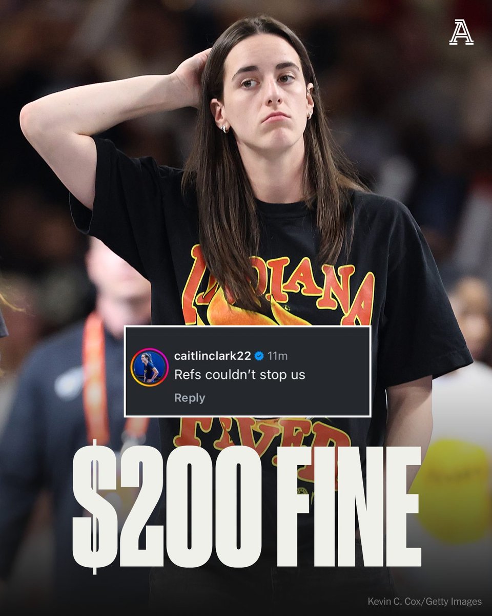 TheAthletic's tweet photo. The WNBA fined Caitlin Clark $200 for criticizing officials. https://t.co/yev8ug1EMI