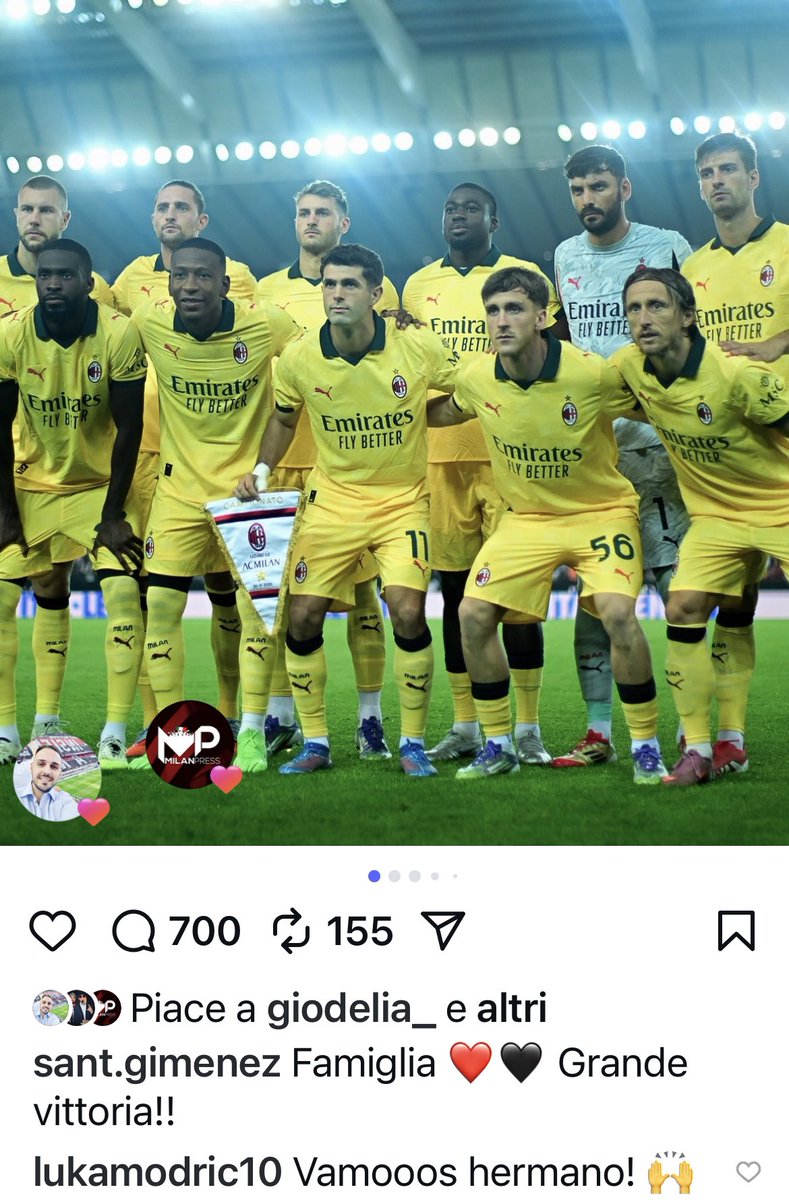 86_longo's tweet photo. Il commento di Luka Modric al post di Santi Gimenez https://t.co/k0Id88o0Ie