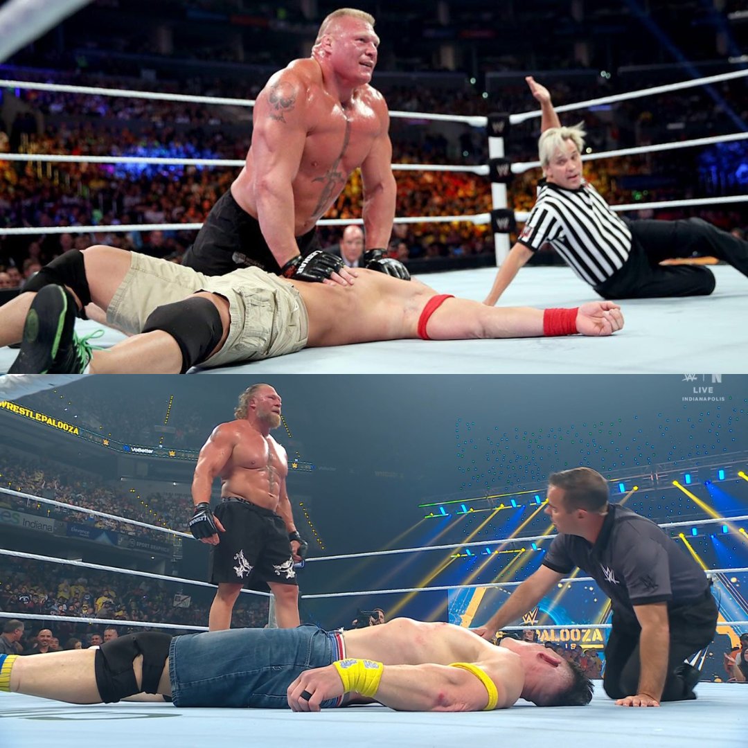 LuigiWrestling's tweet image. Brock Lesnar vuelve a destrozar a John Cena, tal y como hizo en SummerSlam 2014. Ahí fueron 16 German Suplexes... y hoy 5 F5. #SummerSlam
