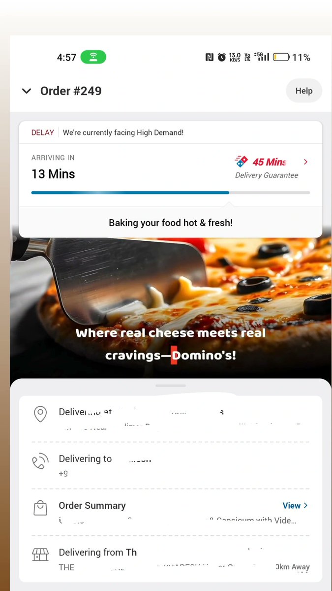 sarcasteeek's tweet photo. Ordered pizzas like 3hrs ago, still showing 13 minutes to deliver, 45 min guarantee is still active?? 
wah re @dominos_india  @dominos https://t.co/YBVtCVtFl1