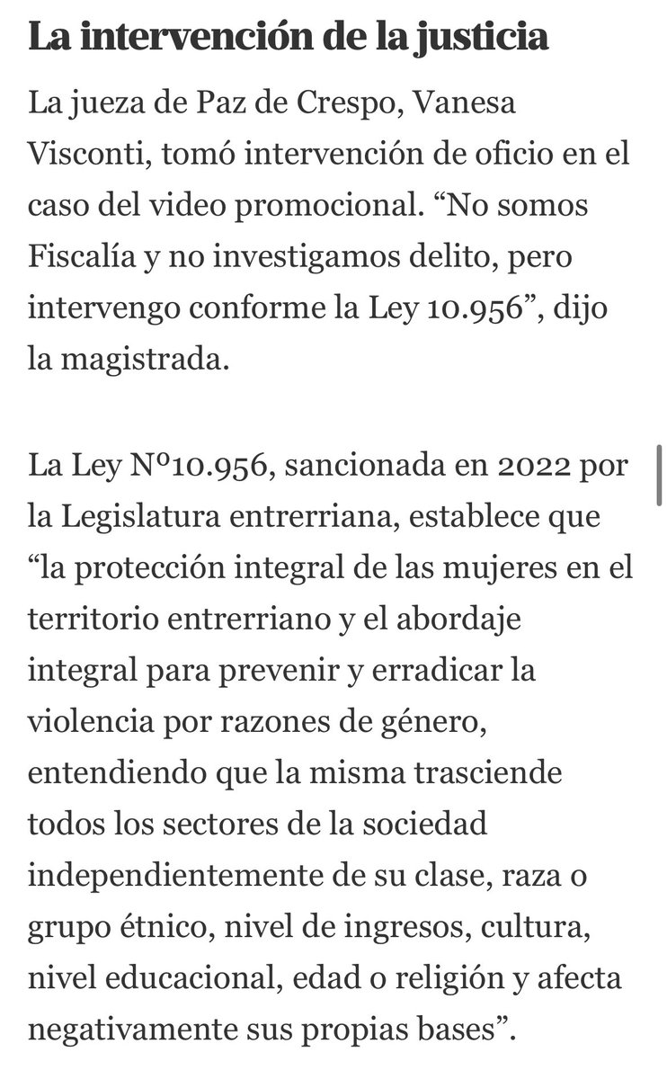 Además de la denuncia iniciada por periodistas de Entre Ríos ante  la Oficina de Violencia de Género del #STJER , actúa también de oficio la jueza de Paz de Crespo, Vanesa Visconti. 
<a href="/Shell/">Shell</a> <a href="/LANACION/">LA NACION</a>