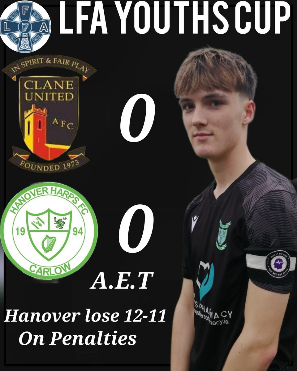 HanoverHarpsFC (@hanoverharpsfc) on Twitter photo Hanover Harps Youth's exit the LFA YOUTHS CUP after a scoreless battle with Clane. Unfortunately they were on the wrong side of a 12-11 penalty shoot out. Unlucky lads but best of luck for the season ahead. Leon Fitzgerald was <a href="/HeadInTheGameIE/">Head In The Game</a> captain. <a href="/harrysarticles/">Harry Shorthose</a> <a href="/FAICarlow/">FAI Carlow 🇮🇪⚽️🇬🇳</a> Hanover Harps Youth's exit the LFA YOUTHS CUP after a scoreless battle with Clane. Unfortunately they were on the wrong side of a 12-11 penalty shoot out. Unlucky lads but best of luck for the season ahead. Leon Fitzgerald was <a href="/HeadInTheGameIE/">Head In The Game</a> captain. <a href="/harrysarticles/">Harry Shorthose</a> <a href="/FAICarlow/">FAI Carlow 🇮🇪⚽️🇬🇳</a>