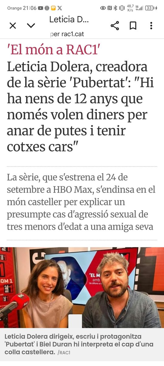 Comentari que he penjat a vilaweb sobre l'entrevista de Clara Ardèvol a Leticia Dolera, directora, guionista i actriu de "Pubertat", una mini sèrie de sis capítols de TV3 que s'estrena el proper 24 de setembre.

"Com a professor jubilat  d'institut, puc donar testimoni que a
