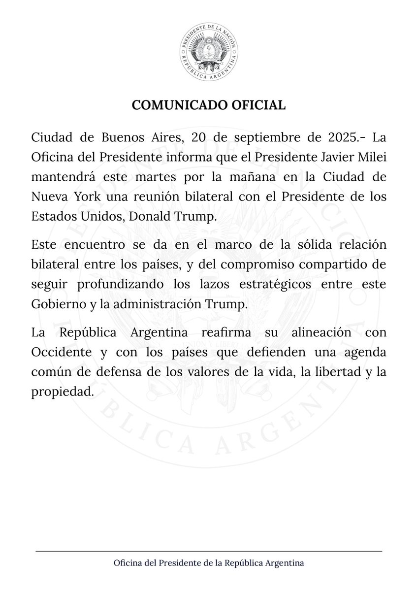pabloserdan's tweet photo. El gobierno anuncia una reunión bilateral entre Milei y Trump. En el peor momento de su gestión, llega un respaldo desde el norte. Allí reside el verdadero poder de Javier Milei: por eso no escucha a las urnas. Sabe que, mientras haya canilla libre de deuda, puede seguir construyendo un destino de colonia americana para la Argentina.