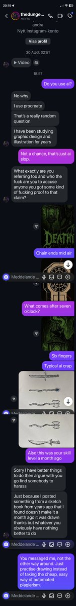 Guy messages me out of the blue with ai slop, expecting  ... I dunno, praise? Lies about it being his own work. Demands evidence when I call him out. Accuses me of harassment when I point out the artifacts. Then - yeah you guessed it - removes the images and blocks me.