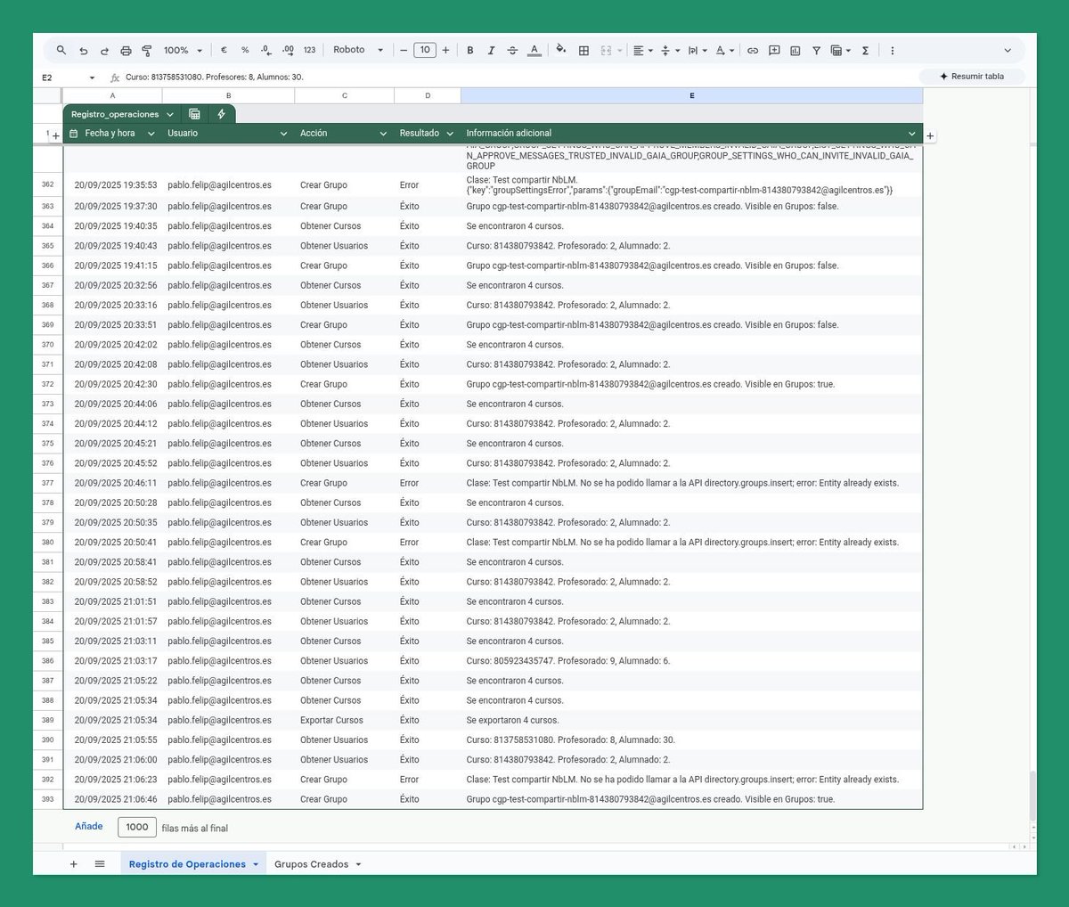 pfelipm's tweet image. He creado 𝗖𝗹𝗮𝘀𝘀𝗿𝗼𝗼𝗺 𝗚𝗿𝗼𝘂𝗽𝘀 𝗣𝗿𝗼𝘅𝘆, un tinglado #GoogleSheets #AppsScript para generar grupos a partir de los participantes en una clase de #Classroom.
El para qué, aquí: linkedin.com/posts/pfelipm_…
¿Qué hacemos? ¿Lo publico? 😏 #ClassroomGroupsProxy