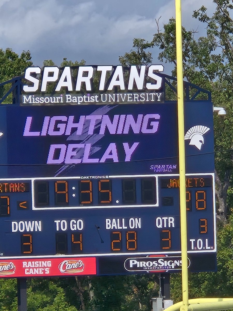 Rocking our 3rd lightening delay here at the <a href="/GracelandFB/">Graceland Football</a> game today! Let's go Mother Nature!!! Jackets not messing around with MOBAP! #Sting