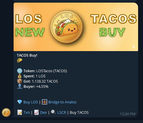 Cooked up something we thought you all would like to have! Buy alerting for @AnalosFork tokens!

Come watch us test in the kitchen:
t.me/lostacos_truck…