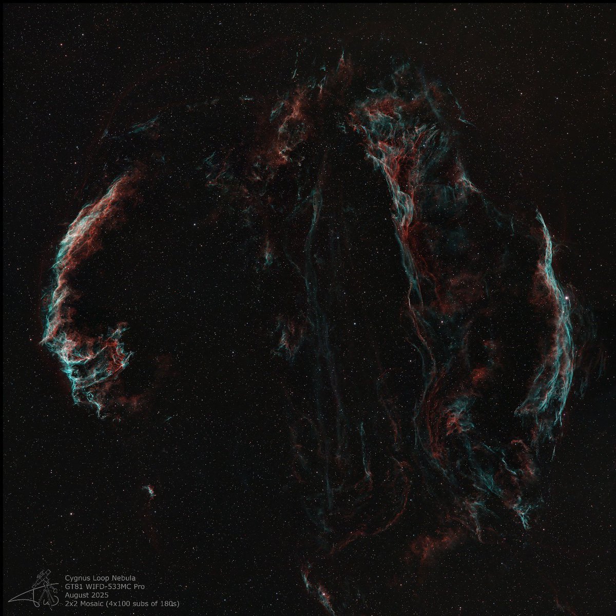 ✨ De sluiernevel is het restant van een ster die zo’n 8.000 jaar geleden explodeerde. In het sterrenbeeld Zwaan schitteren haar ragfijne draden van geïoniseerd gas, alsof de kosmos in zijde is gehuld 🌌✨