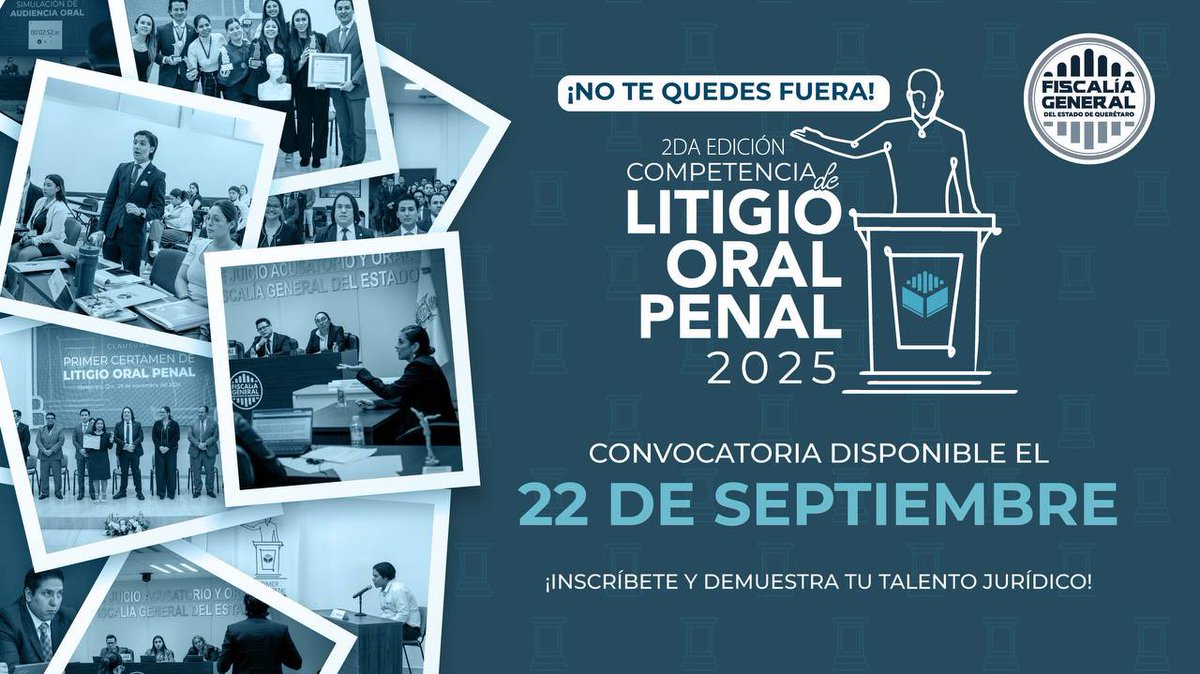 ⚖️🔥 Estamos a nada de abrir la convocatoria de la 2da Competencia de Litigio Oral Penal 2025.
El próximo 22 de septiembre podrás inscribirte y demostrar todo tu talento jurídico en la sala de audiencias.