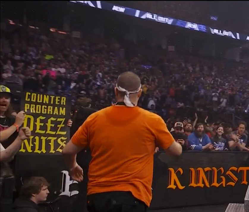A ‘counter program deez nuts’ sign was seen on the broadcast during #AEWAllOut.