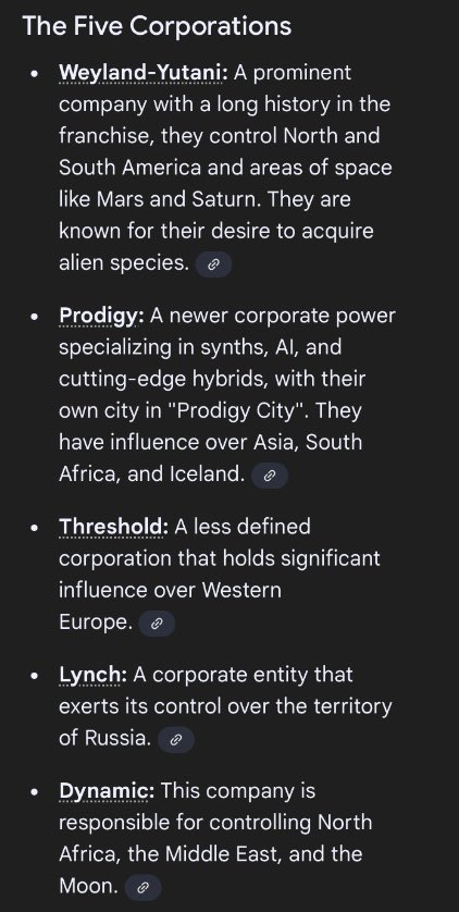 the Disney+ series Alien: Earth, 5 corporations control various territories on Earth after the fall of traditional governments.