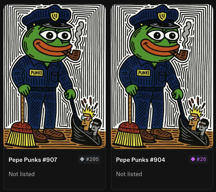 Not sure how this happened but we have two smoking policeman pepes in the collection now 🚬🚬