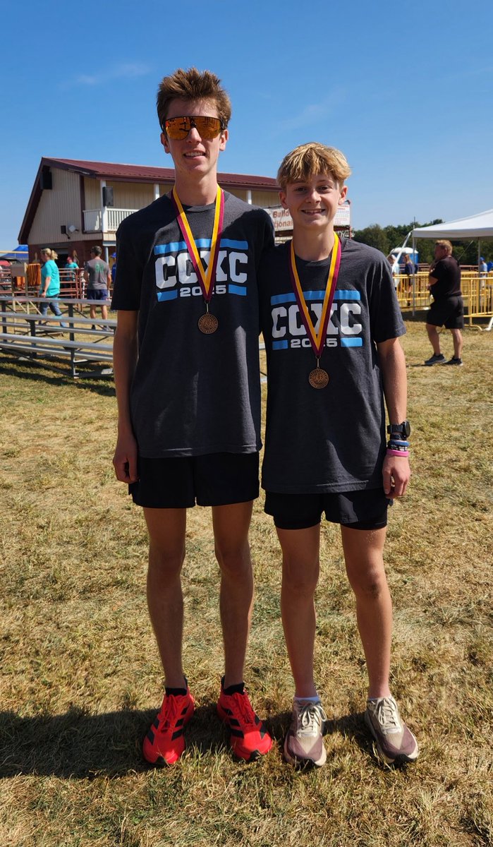 CCHS Varsity XC runners Makenzie Wamsher (6th), Zach Margut (25th), &amp; Wyatt Wolfe (29th) medal at the Ben Bloser Invitational today!