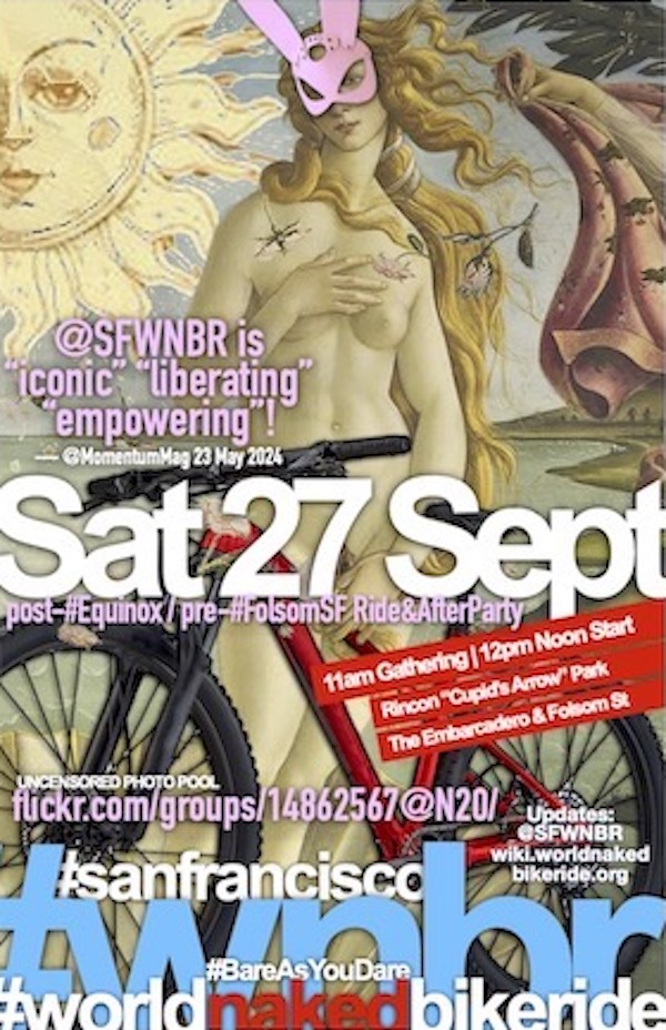 Final 13.8 miles Route / Map for next Saturday’s 27 Sept @SFWNBR post-Equinox pre-FolsomSF Ride&amp;AfterParty ProTest Parade Celebration Demonstration! #GiddyUp!

ridewithgps.com/routes/52743119

For those looking for more ways to exercise Y/Our #ClothesFree Liberty, see below...!