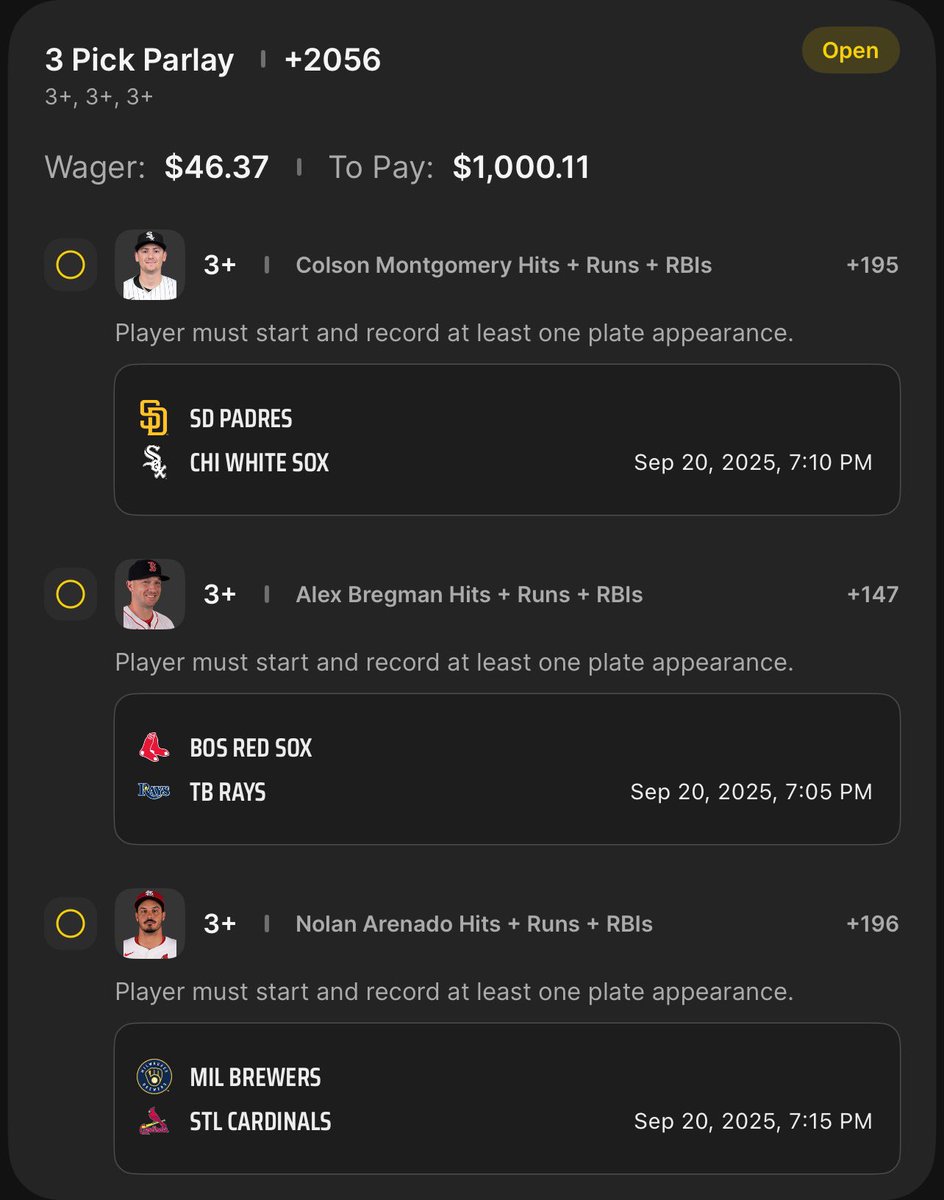 1K PLAY 💎

Coming back for it all in blood🔙🏃‍♂️

1️⃣ SLIP FROM ME TODAY 💥💥

LETS LOCK IN LOCK IN🎖️🤝

Sending $25 to TWO PEOPLE when we CASH!!🏆💸 🎖️

(Must Be Following &amp; ❤️/🔁 to Enter)

#Gambling𝕏 #GamblingTwitter
#GamblingCommunity #Giveaway #Cashit #Lotto #parlay #HRR