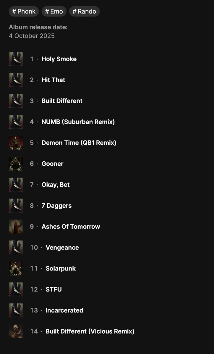 I'll be dropping a new album on October 3rd!

It's called 'Cut It Out' and will have familiar songs on it as I've already released 5 music videos for tracks on this album. Here's the tracklisting and if you want to preview the album right now the link is in the comments!
