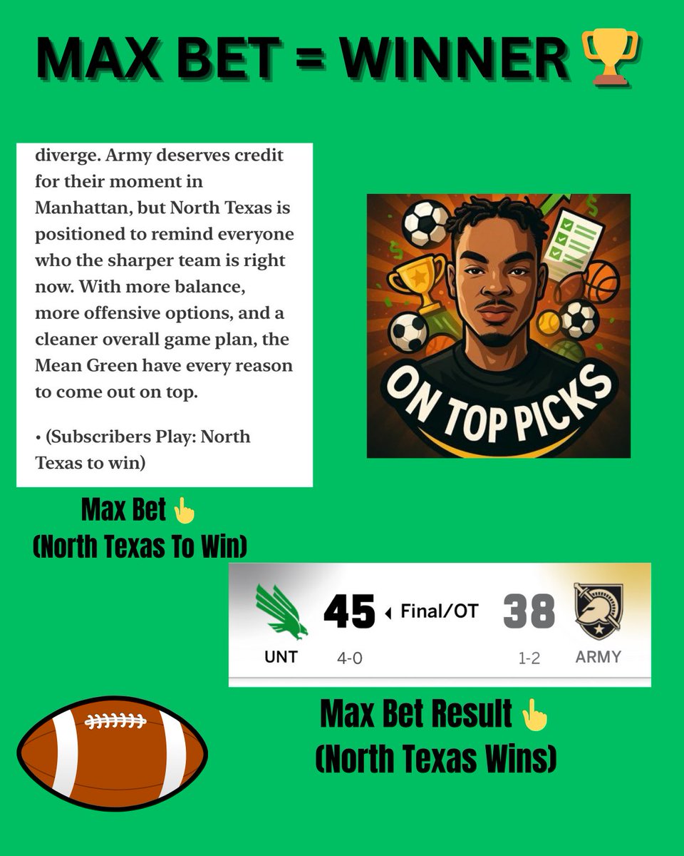 bardobets's tweet image. Big Bet = WINNER ✅ 

Next MAX Bet 👇 

substack.com/@ontopsportsne…

Sending $50 to one person who retweets &amp;amp; comments! 

#SportsBetting | #JoinVIP
#CFB | #GiveawayAlert