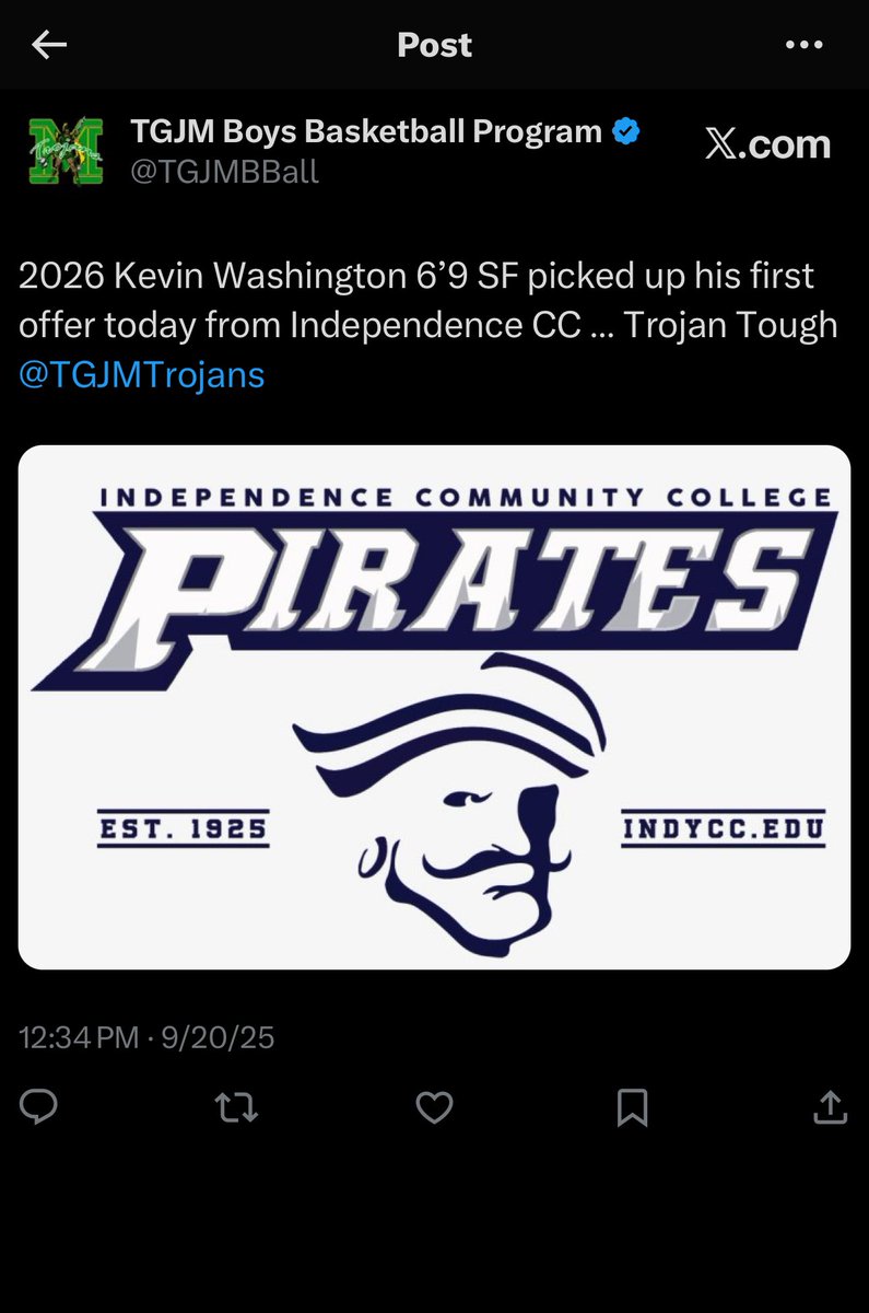 Congratulations 2026 SF 6’9  Kevin Washington on picking up his first offer today …..