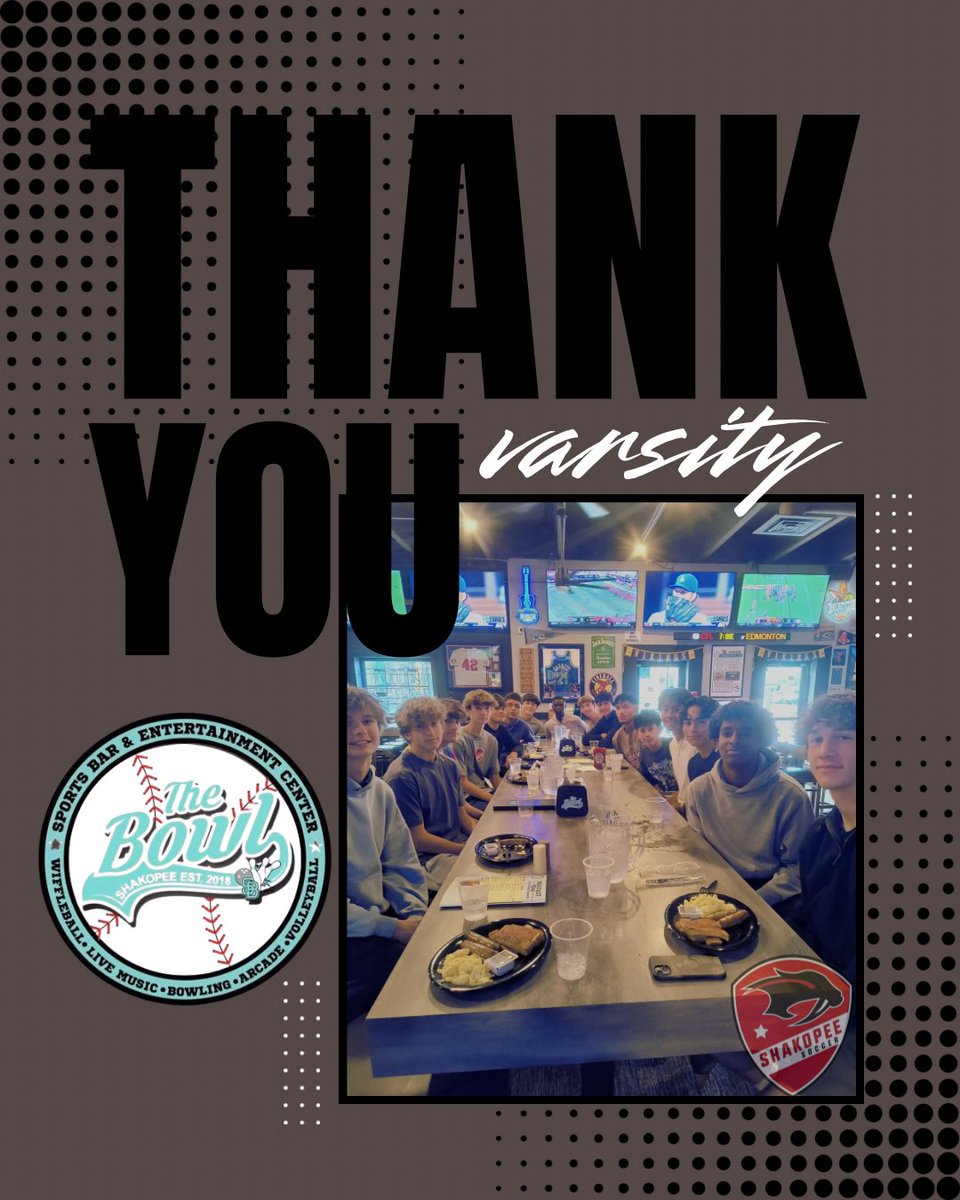 SHSBoysSoccer1's tweet photo. 🍳🥓 Big shoutout to Shakopee Bowl for fueling up our Varsity Boys with an awesome breakfast this morning! Nothing like good food, great energy, and team spirit to kick off the day.
Thank you for supporting Saber Soccer! We appreciate you!❤️🖤
#ShakopeeSoccer #FueledUp #Sabers https://t.co/E1NH2BJNiV
