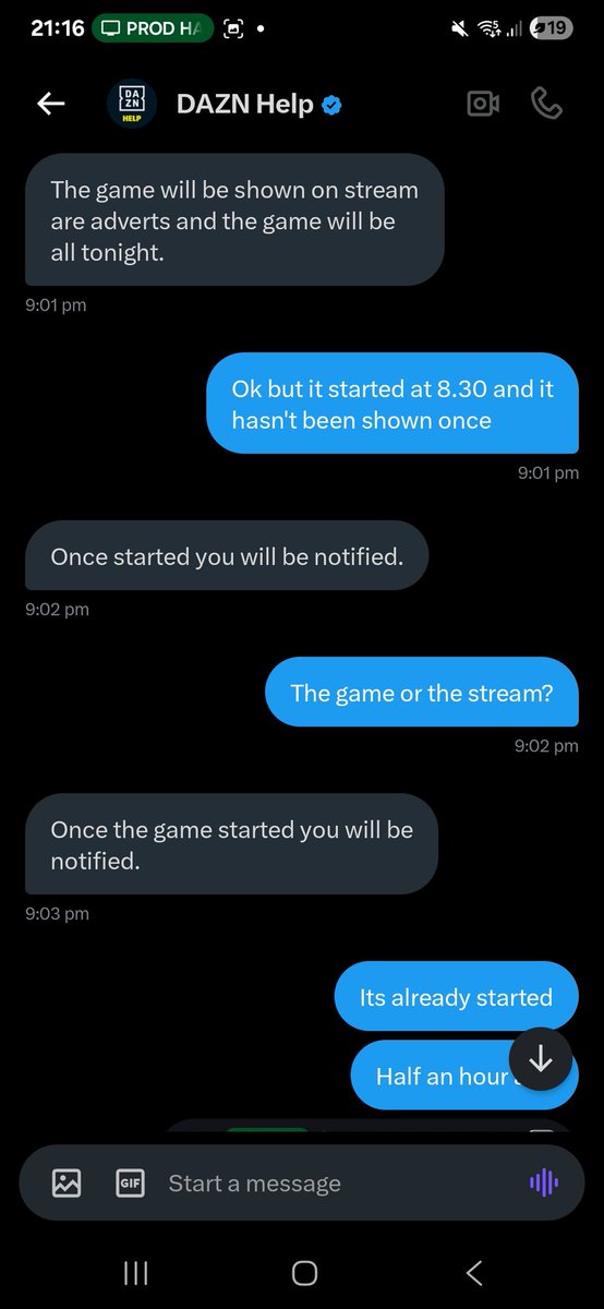 GaryGriffs's tweet photo. @BSaundersSport @DAZN_help_ @DAZN_Sport @NFLUKIRE Glad I wasn't the only one who had the least helpful Help agent https://t.co/f4BnCNOeWA