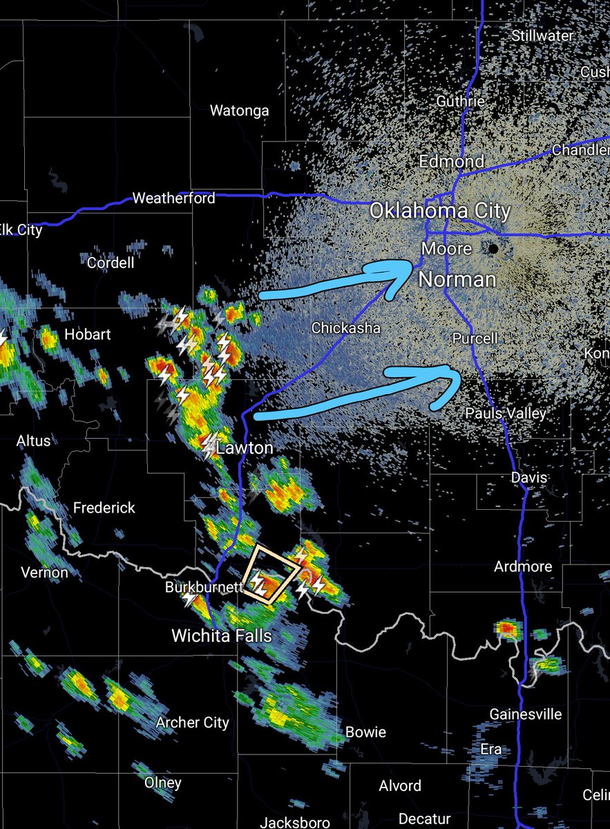 330pm Update: Thunderstorms moving towards Norman, Oklahoma 

Severe risk is low. But, lightning is likely. Current track has storms in Norman at 5:30pm.