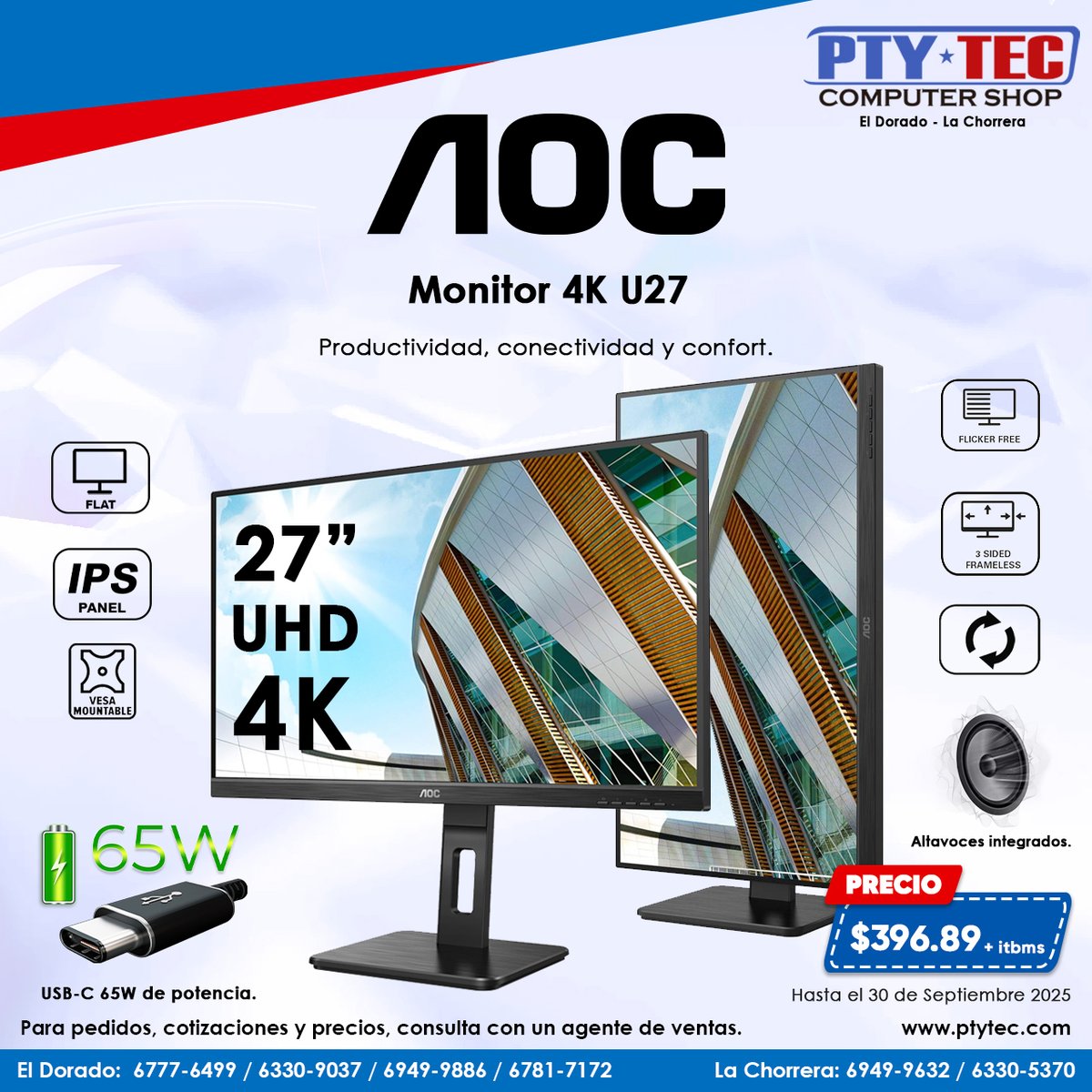 ptytec_computer's tweet image. El AOC U27P2CA tiene Pantalla 4K nítida y diseño minimalista, perfecto para trabajar y ver series. ¡Calidad de imagen increíble!

Más info: ptytec.com/product/12561

#ptytecdorado #ptytecchorrera #Ptyteccomputershop #ptytec #AOC #Monitor #Setup #Workspace #Tech #AOCU27P2CA