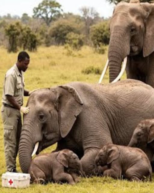 At dawn, the savannah fell silent as a mother elephant gave birth not to one calf, but two. Elephant twins are so rare that many rangers never see it in a lifetime. The newborns trembled by their mother’s side as she touched them gently with her trunk, claiming them as her own.