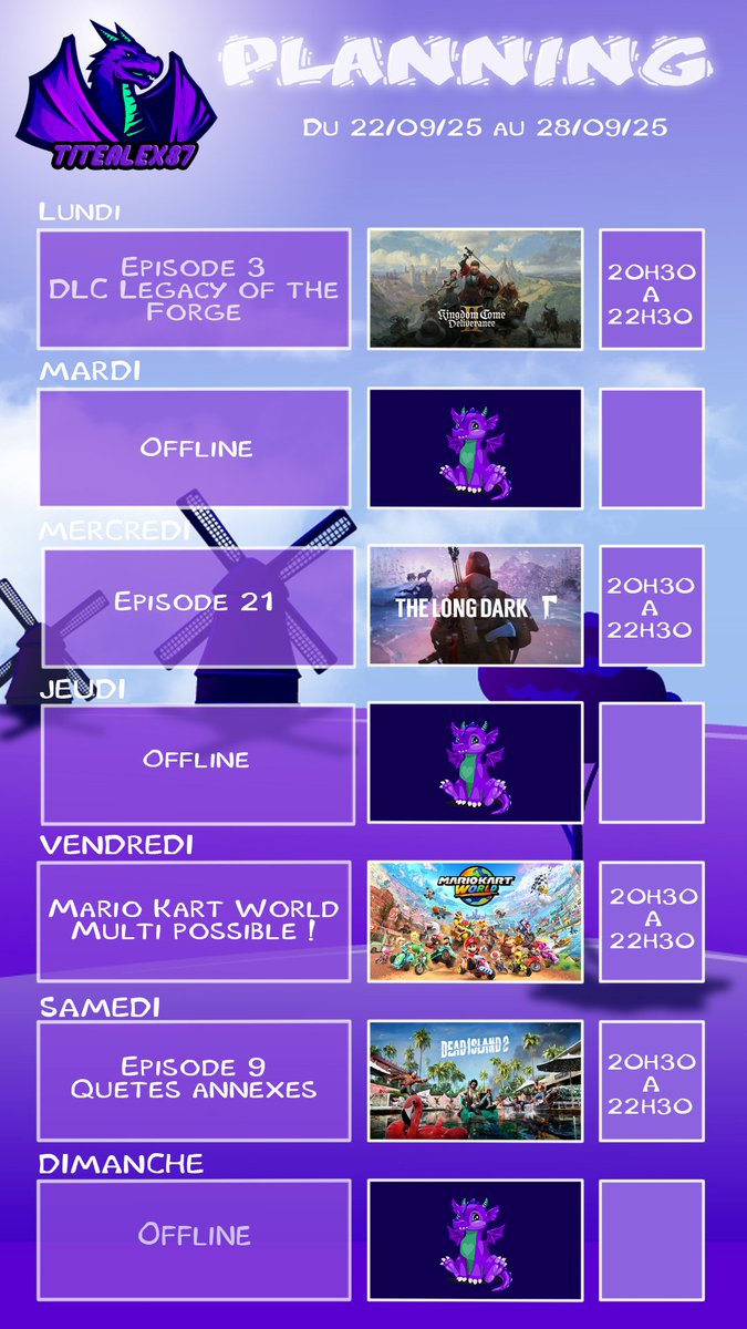 AlexClnc's tweet photo. 184ème planning ! #KingdomComeDeliverance2 #LegacyOfTheForge #TheLongDark #MarioKartWorld #DeadIsland2
https://t.co/BdNXstXtfz https://t.co/QNVZ0hQ5LH