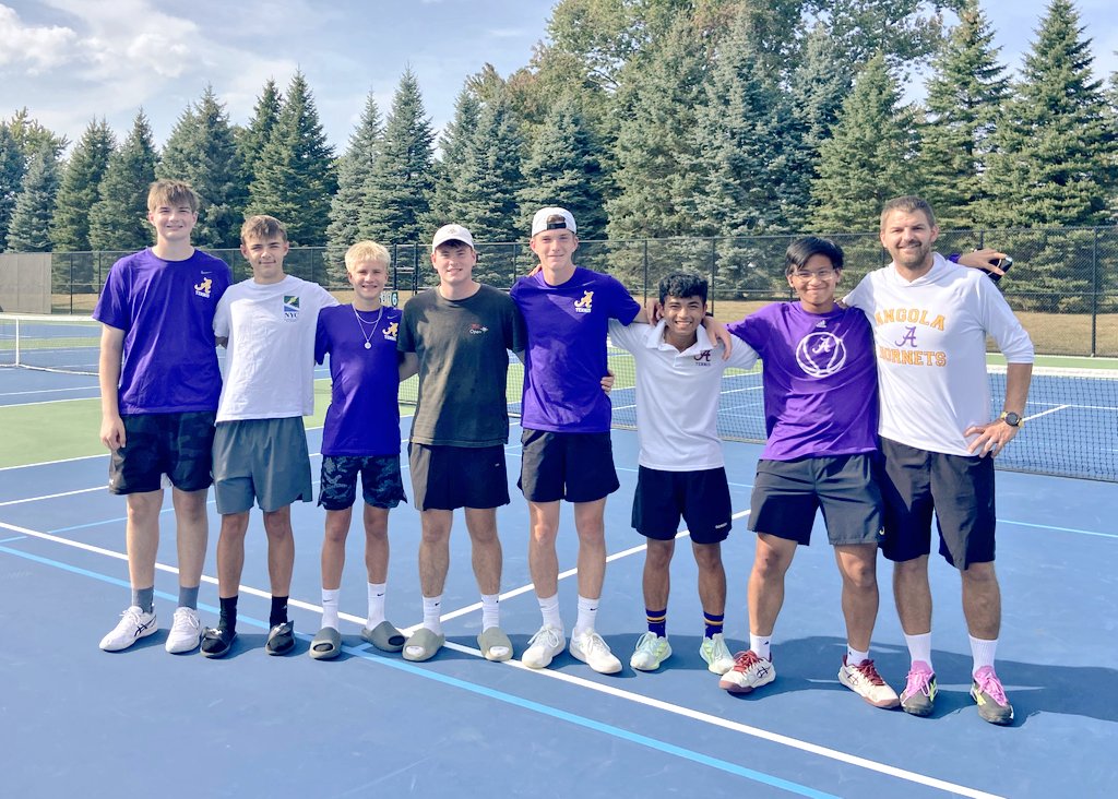 Angola came out on top today vs Canterbury and Adams Central. Haven and Aiden, our 1 and 2 singles went undefeated, our 3 singles and 1 doubles both won matches. Everyone played well on a hot Saturday. 7 hours of tennis. One week of regular season left. #purpleup