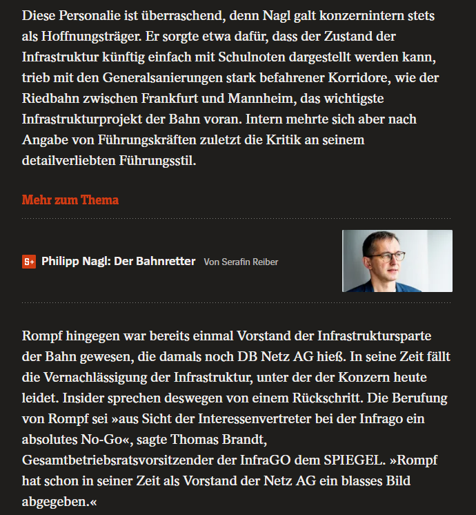 > Sei InfraGO Chef
> Mache deinen Job besser als der Vorgänger
> Sei detailverliebt
> Werde durch den alten Chef ersetzt? 

Hä