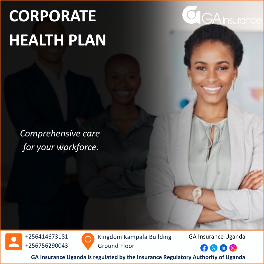 ga_uganda's tweet photo. At GA Insurance, we believe that a healthy workforce drives business success.
Our Corporate Health Insurance solutions are designed to:
✔️ Support employee wellbeing
✔️ Reduce absenteeism
✔️ Boost productivity
#GAInsuranceUganda #CorporateHealthInsurance #EmployeeWellness https://t.co/z7qsJ8f1jo