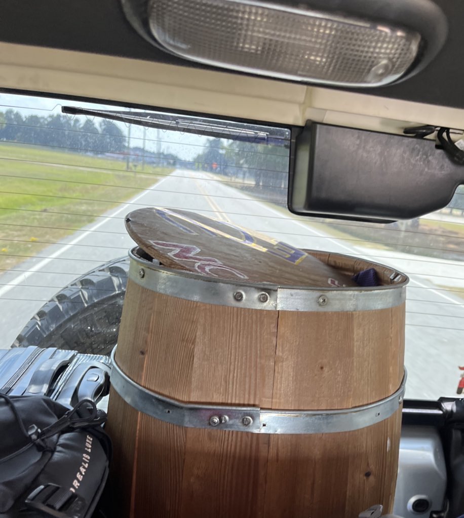 Barrel en route to Raleigh. Back to the closet.