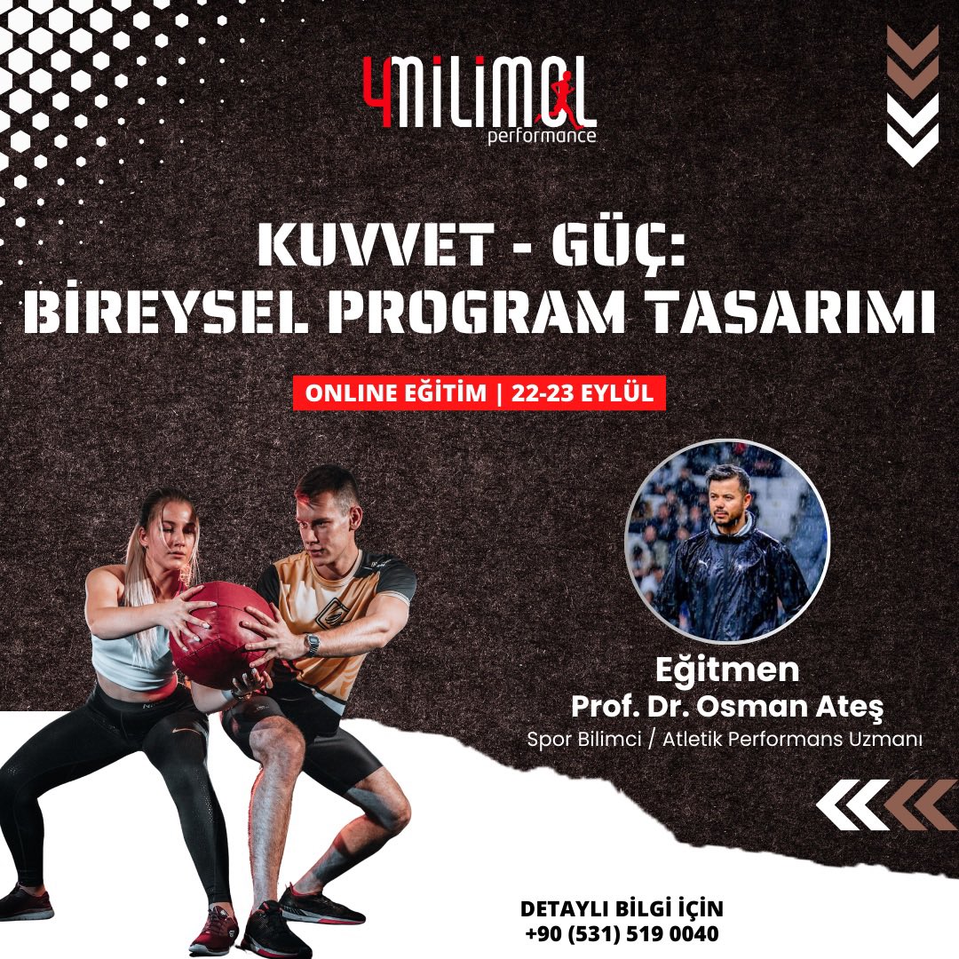 osmates's tweet image. KUVVET – GÜÇ: BİREYSEL PROGRAM TASARIMI 

Eğitimimiz online olarak yapılacaktır🙏🏻

Eğitimimiz 22-23 Eylül Pazartesi ve Salı günleri verilecektir.

📉#velocitybasedtraining #stickingpoint #kuvvetantrenmanı #atletikperformans #fitness #bireyselantrenman #bireyselantenör