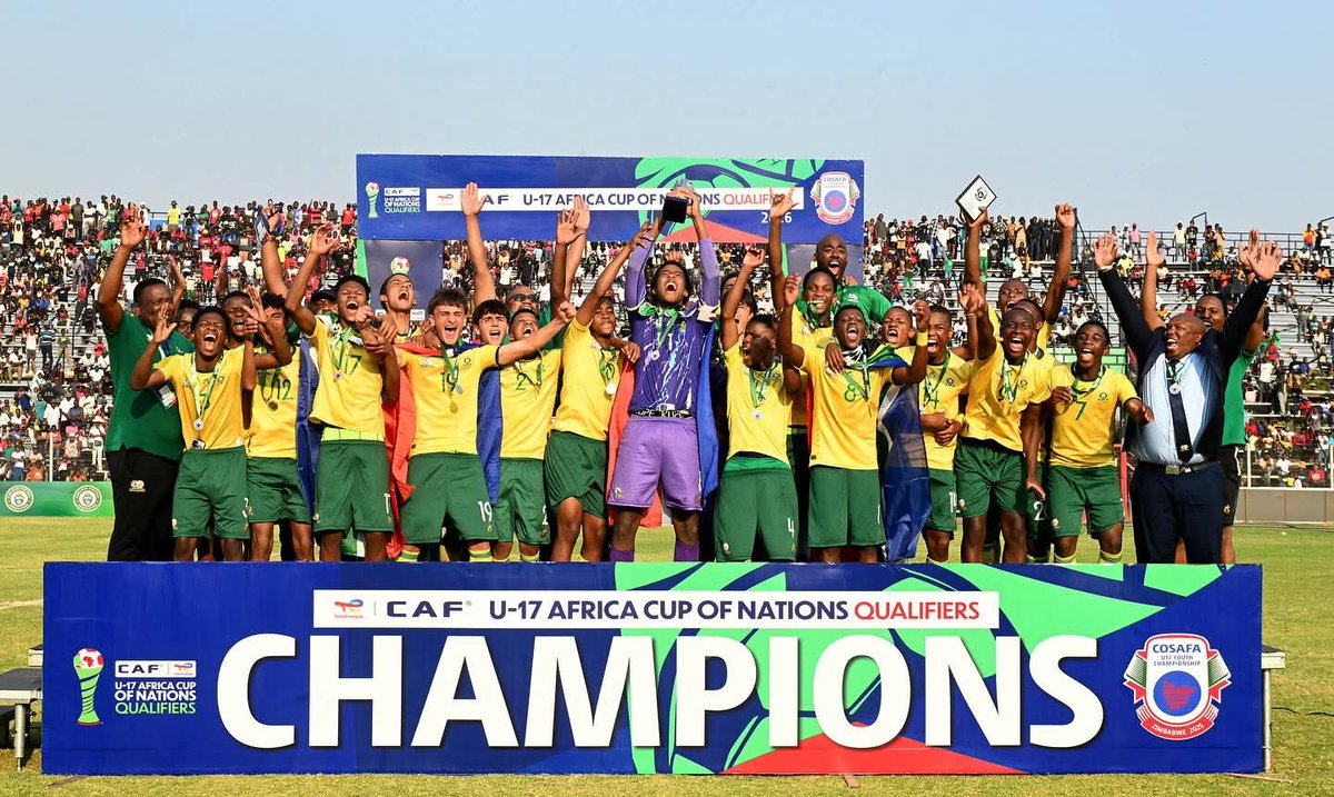 History made as Lwandiso Radebe, captain of the U-17 National Team &amp; Inganathi Simama played their part as South Africa are crowned the first winners of the new COSAFA U-17 trophy! They rule Southern Africa and punch their ticket to the <a href="/CAF_Online/">CAF_Online</a> U17 AFCON 2026 in style! 🔥🇿🇦🏆