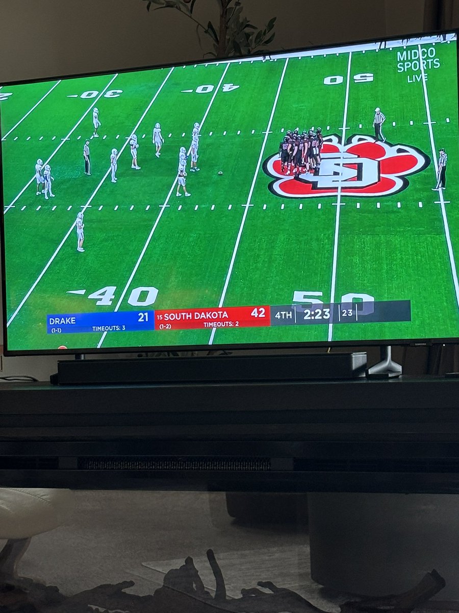 At 4:03pm today’s my ESPN phone app delivered a notice that the USD game had gone final against Drake. At 4:08pm I’m still watching it on my ESPN+ app with 2:23 to go. It went final on my TV at 4:13! That’s one long delay!