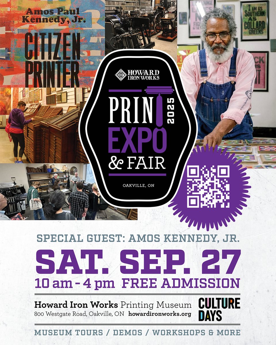 Join us at the museum for the PE&amp;F 2025. Tours, demos,  workshops, print your own poster and keepsakes, special presentation Behind the Press with Amos P. Kennedy, Jr. howardironworks.org/hiw-pef2025/in… #printingmuseum #PEF2025 #CultureDays2025