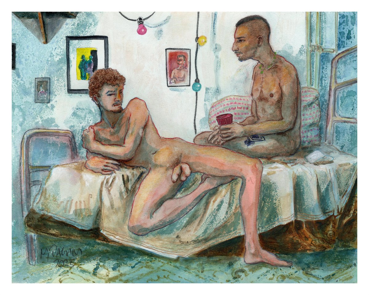 .
FOR SALE
.
"Giovanni et l'algérien", 2025
Watercolor, colored pencils on paper
Dimensions: 10x13,5inch (27x34cm)
USD$500
.
More information by DM
.
#drawings #watercolor #painting #art #ilustration #nudeart #nudefineart #visualart #gayart #gayartist