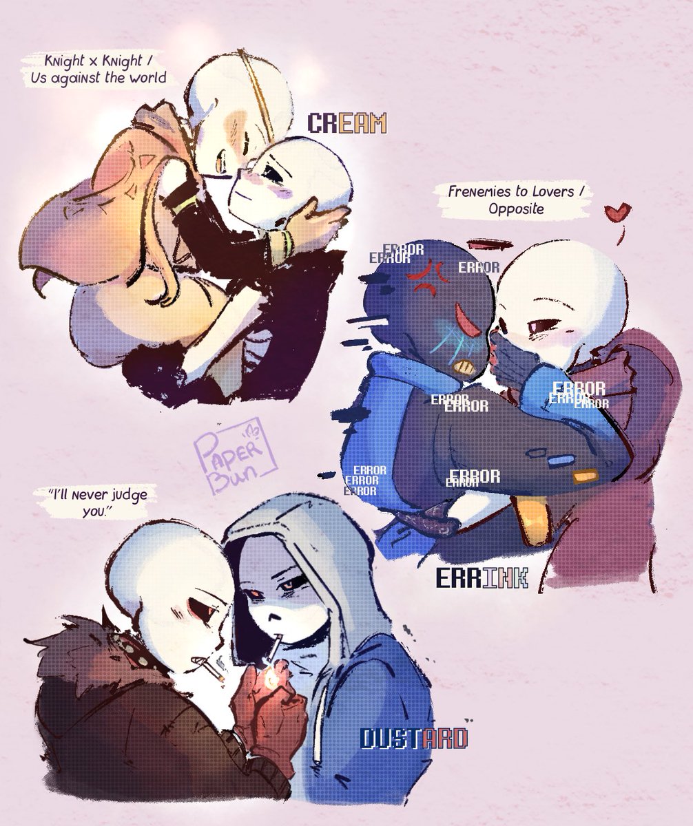 Paper_Bun_'s tweet image. Sans x Sans pt. 1/? 
Aka me exposing my ship trope addiction 🤍🤍

#undertaleAU #crossxdream #errorxink #dustard