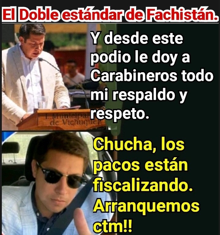 El Alcalde de Vichuquén Patricio Rivera es otra muestra del doble estándar que se practica en Fachislavia. El patán Intentó huir de una fiscalización de Carabineros por andar encarnado en copete.
Camila Flores es de las mismas. Basta de parásitos farsantes.
