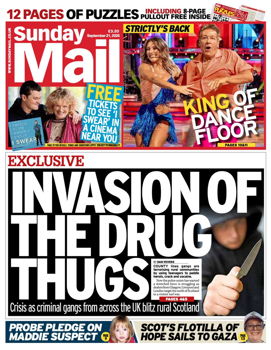 Tomorrow's Sunday Mail leads on: County lines gangs are terrorising rural communities by using teenagers to peddle heroin, crack and cocaine #TomorrowsPapersToday