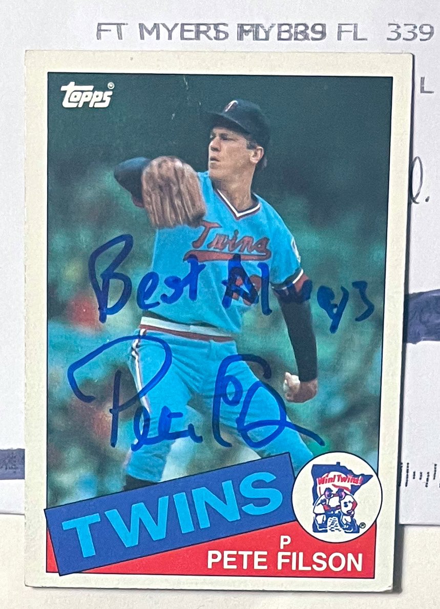 TTM Todd (@ttm_todd) on Twitter photo Thanks to ex <a href="/Twins/">Minnesota Twins</a> - among others - P Pete Filson for signing in 10 days. Known as “Freeze” during time in Minnesota. My best! <a href="/pintandrew/">Andrew</a> <a href="/HeyMattPatt/">HeyMattPatt</a> <a href="/FlyinWV79/">Kurt Humbertson</a> <a href="/georgesands58/">george sands</a> <a href="/OhNoonan/">Danny Mason</a> <a href="/KenLynes/">KenLynes</a> <a href="/BloggerTubbs/">Tubbs Baseball Blog</a> <a href="/zmills40/">Zach Mills</a> <a href="/BravestarrCards/">Bravestarr Cards</a> <a href="/caliser786/">Ralph Calise</a> <a href="/signing_s/">Mark's Signing Bonus</a> <a href="/HotHamWater28/">Dean Murphy</a> Thanks to ex <a href="/Twins/">Minnesota Twins</a> - among others - P Pete Filson for signing in 10 days. Known as “Freeze” during time in Minnesota. My best! <a href="/pintandrew/">Andrew</a> <a href="/HeyMattPatt/">HeyMattPatt</a> <a href="/FlyinWV79/">Kurt Humbertson</a> <a href="/georgesands58/">george sands</a> <a href="/OhNoonan/">Danny Mason</a> <a href="/KenLynes/">KenLynes</a> <a href="/BloggerTubbs/">Tubbs Baseball Blog</a> <a href="/zmills40/">Zach Mills</a> <a href="/BravestarrCards/">Bravestarr Cards</a> <a href="/caliser786/">Ralph Calise</a> <a href="/signing_s/">Mark's Signing Bonus</a> <a href="/HotHamWater28/">Dean Murphy</a>