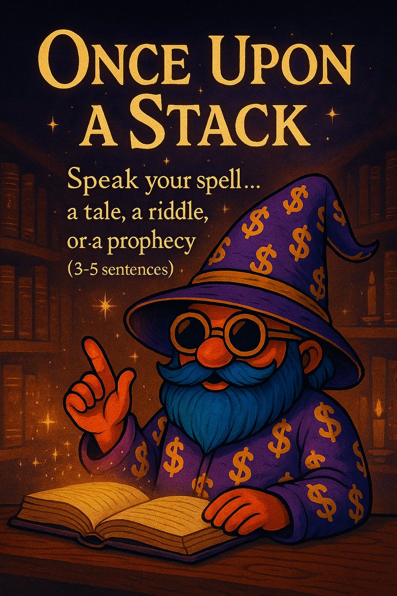 $STKR SATURDAY 🧙🏽‍♂️

Once Upon a Stack…

The Wizard invites you to cast a tale. Write a prophecy, riddle, or legend in 3–5 sentences.

✍️ Use your imagination.
📚 Stack your words.
💰 Best entries win $STKR.

This isn’t just another meme contest. It’s lore.

Funniest? Smartest?